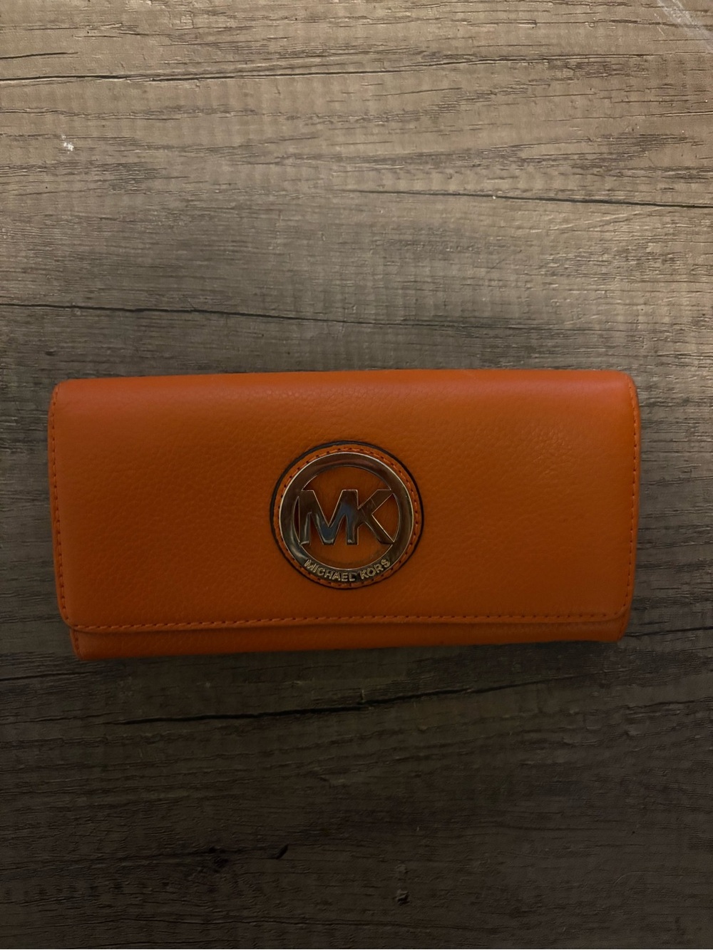 Michael Kors Orange Continental Wallet with MK Medallion